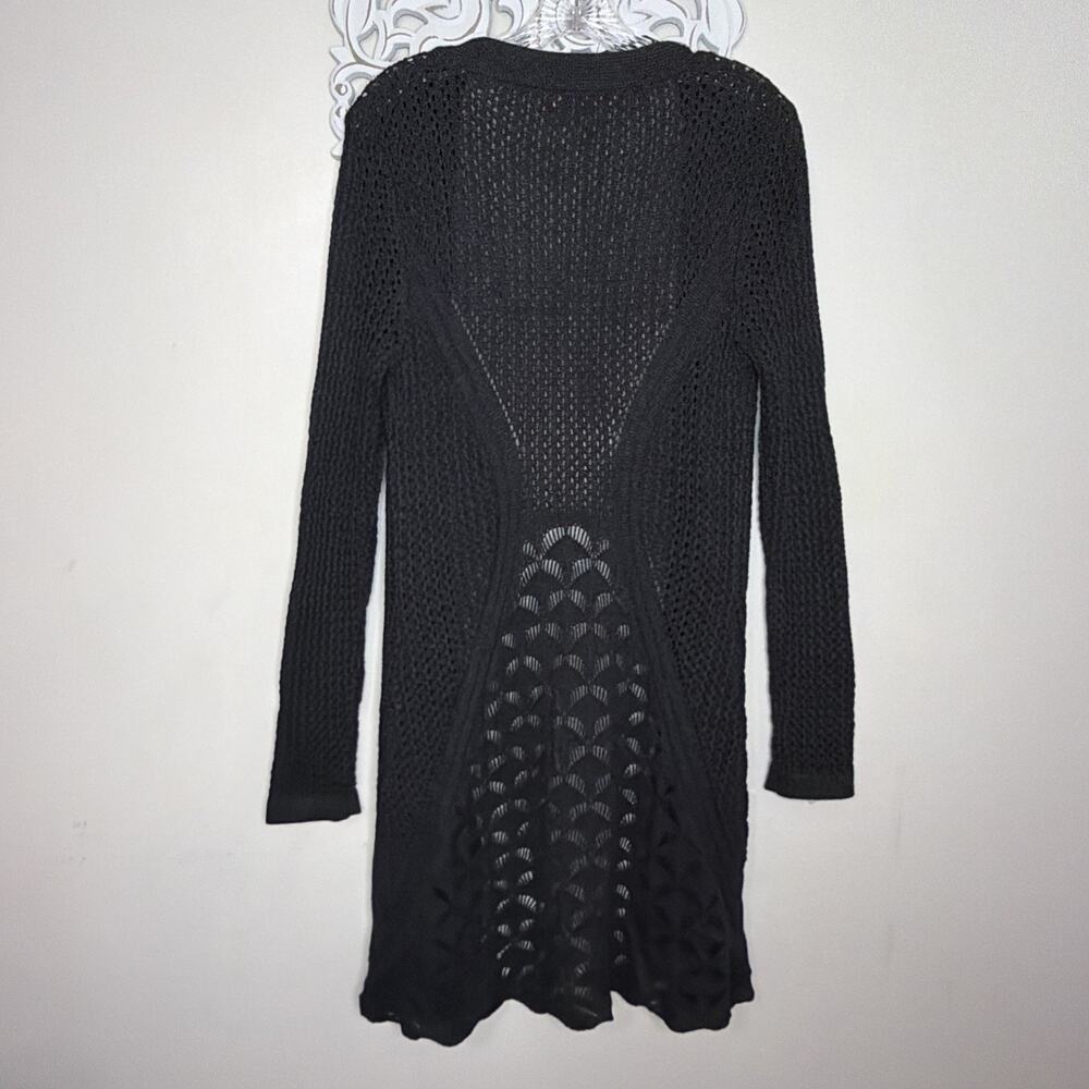 BELLDINI Women's size LARGE Open Front Sweater Cardigan Eyelet Knit Dark GRAY - Picture 9 of 15